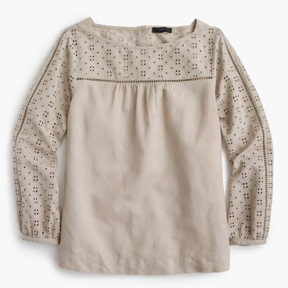 J. Crew Tops - J. Crew Tan Linen-Cotton Eyelet Top Size 12